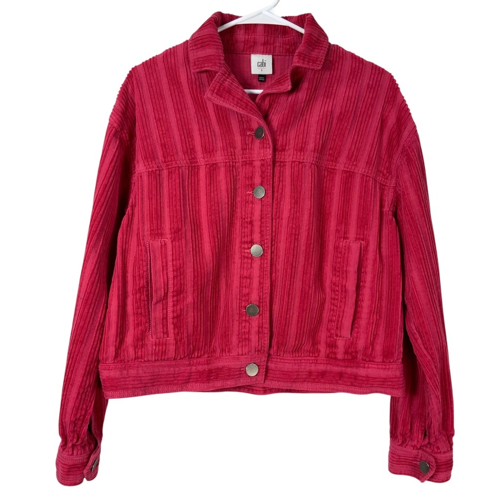 Cabi Pink Corduroy Trucker Jacket S Button Up Collared Long Sleeve Wide Rib